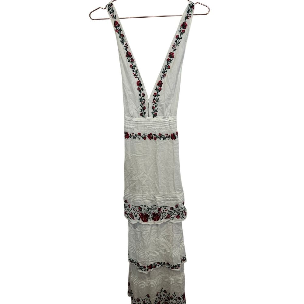 SAYLOR White Red Floral Embroidered Criss-Cross Back Tie Flowy Dress sz Medium - Picture 3 of 10